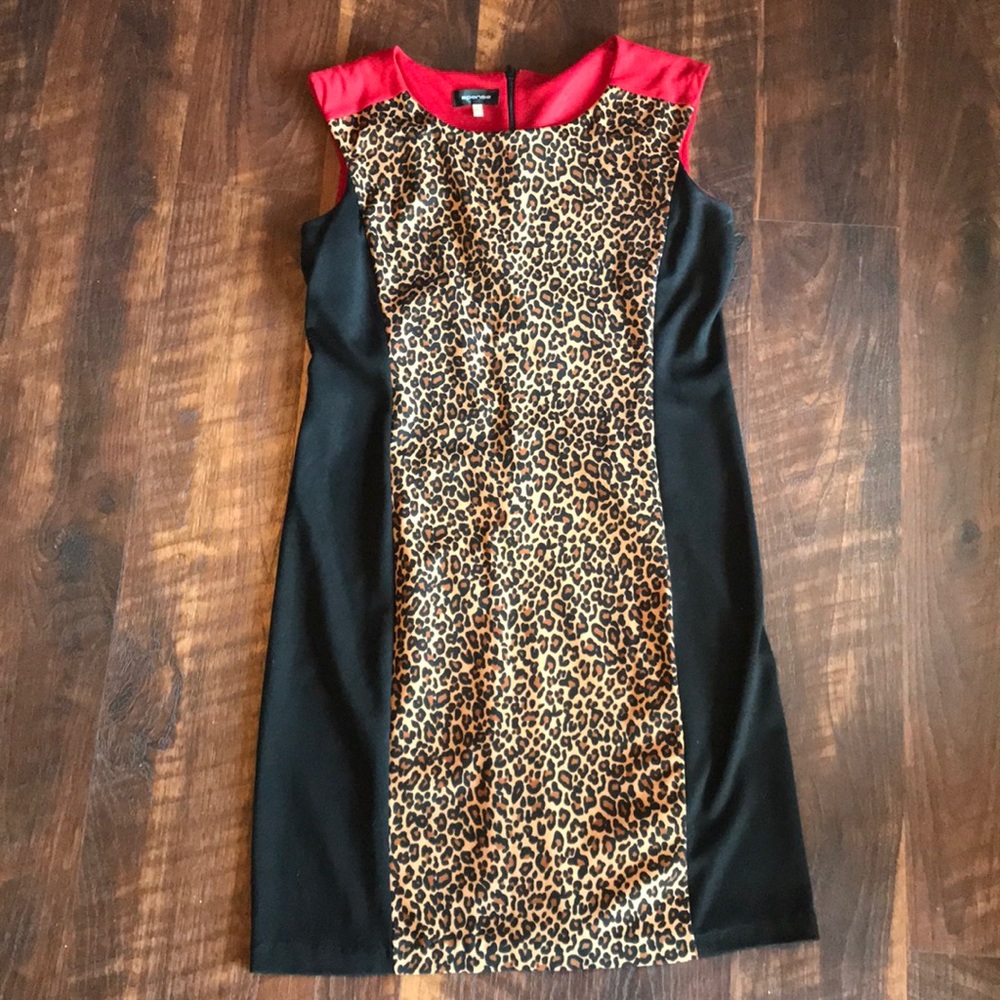 Spense Leopard Color-blocked Sheath Dress Sz 12